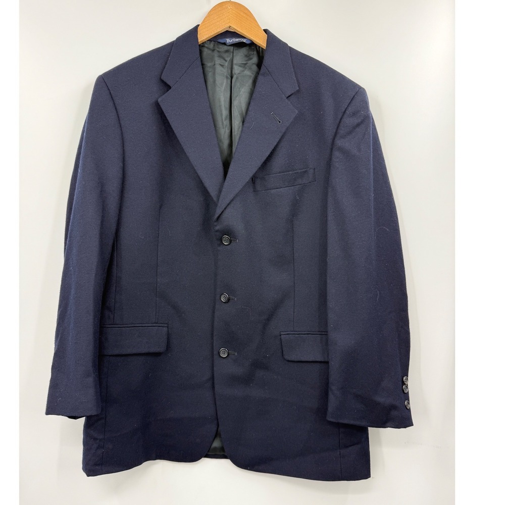 Vintage Burberrys Navy‎ Blue Wool Blend Blazer Mens 40R Single Breasted Jacket